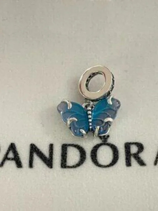 Pandora Blue Murano Glass Butterfly Dangle Charm S925 Sterling Silver with box - Picture 3 of 4